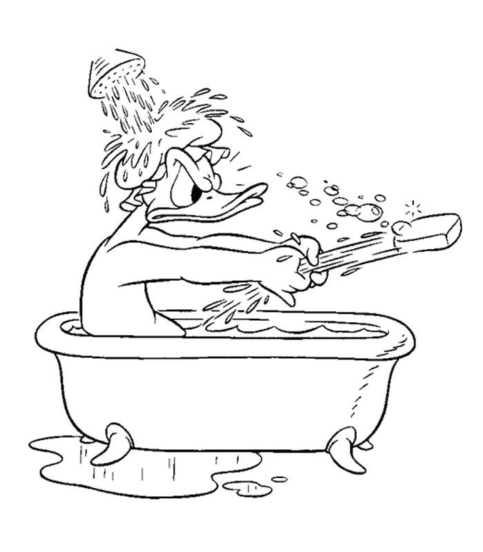 coloriage donald dans sa baignoire